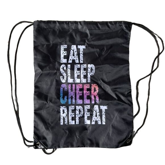 Nylon Lightweight Black Backpack (Never Used) w/ “Eat, Sleep, Cheer, Repeat - Picture 1 of 7